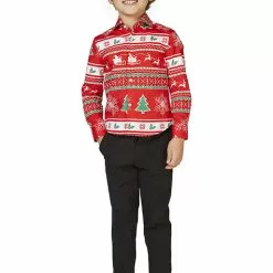 Camisa Navideña Roja "Wonderland" Para Niño - Opposuits