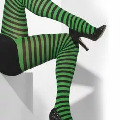 Pantys De Rayas Verde Oscuro Y Negras