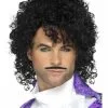 Peluca De Prince Purple Con Bigote -Complementos Ventas peluca de cantante purple principe con bigote para hombre