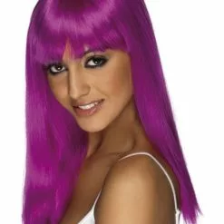 Peluca Morado Neón Con Flequillo