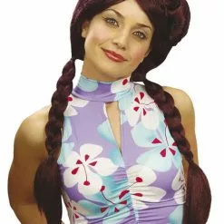 Peluca Manga Castaña De Trenzas Para Mujer