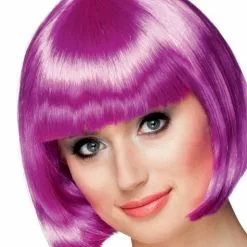 Peluca Morada Media Melena Con Flequillo Para Mujer