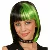 Peluca Negra Con Mechas Verdes para Mujer