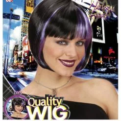 Peluca Negra Con Mechas Violetas para Mujer -Complementos Ventas peluca negra con mechas violetas estilo zoey para mujer 1