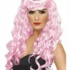 Peluca Rosa Larga Con Flequillo -Complementos Ventas peluca rosa de sirena con flequillo