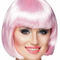 Peluca Rosa Palo Media Melena Con Flequillo Para Mujer