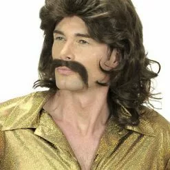 Peluca Y Bigote Años 70 Castaña