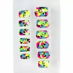 Set De 12 Uñas Mosaico Fluorescentes Auto-adhesivas